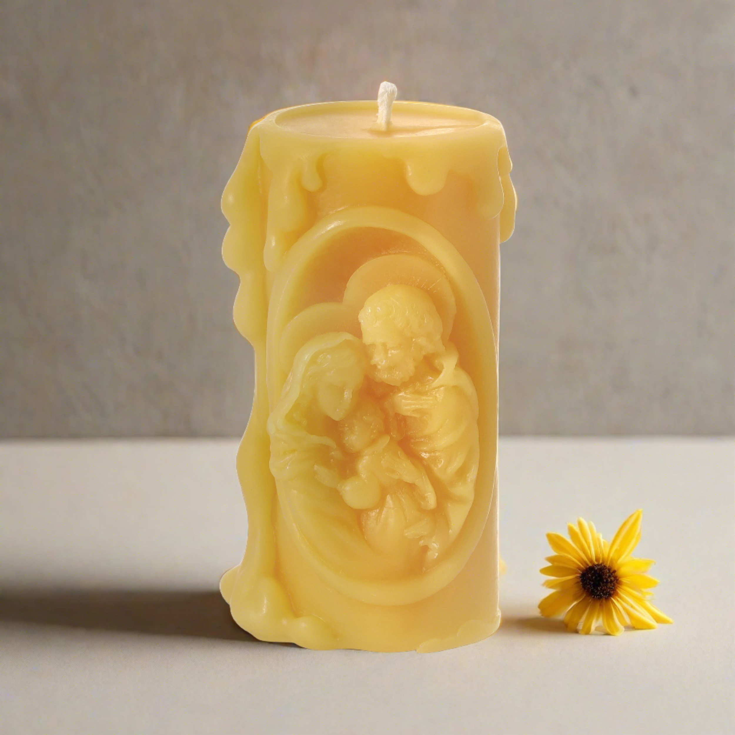 Catholic Holy family beeswax prayer candle hand poured