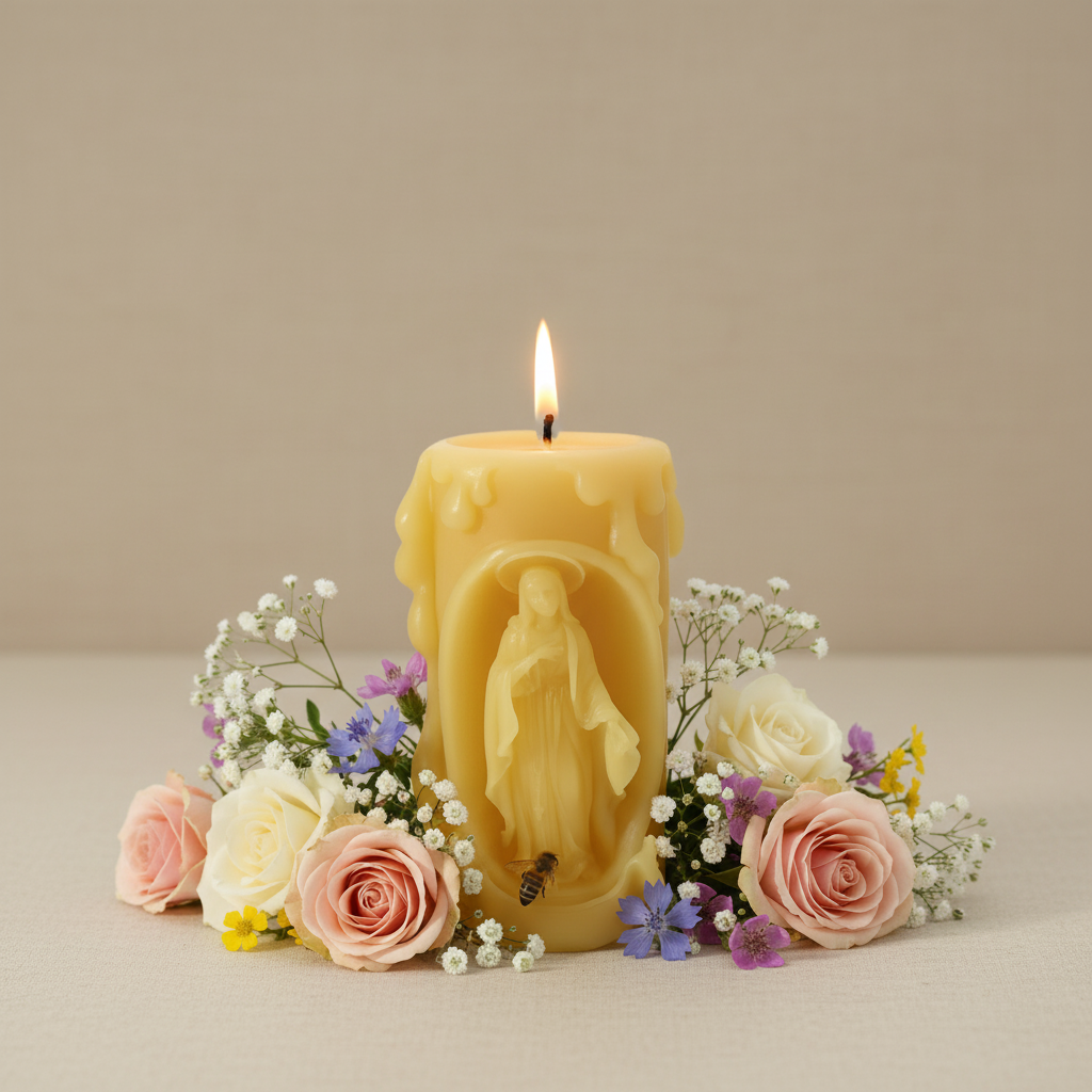 Virgin Mary Catholic  Beeswax Prayer Candle