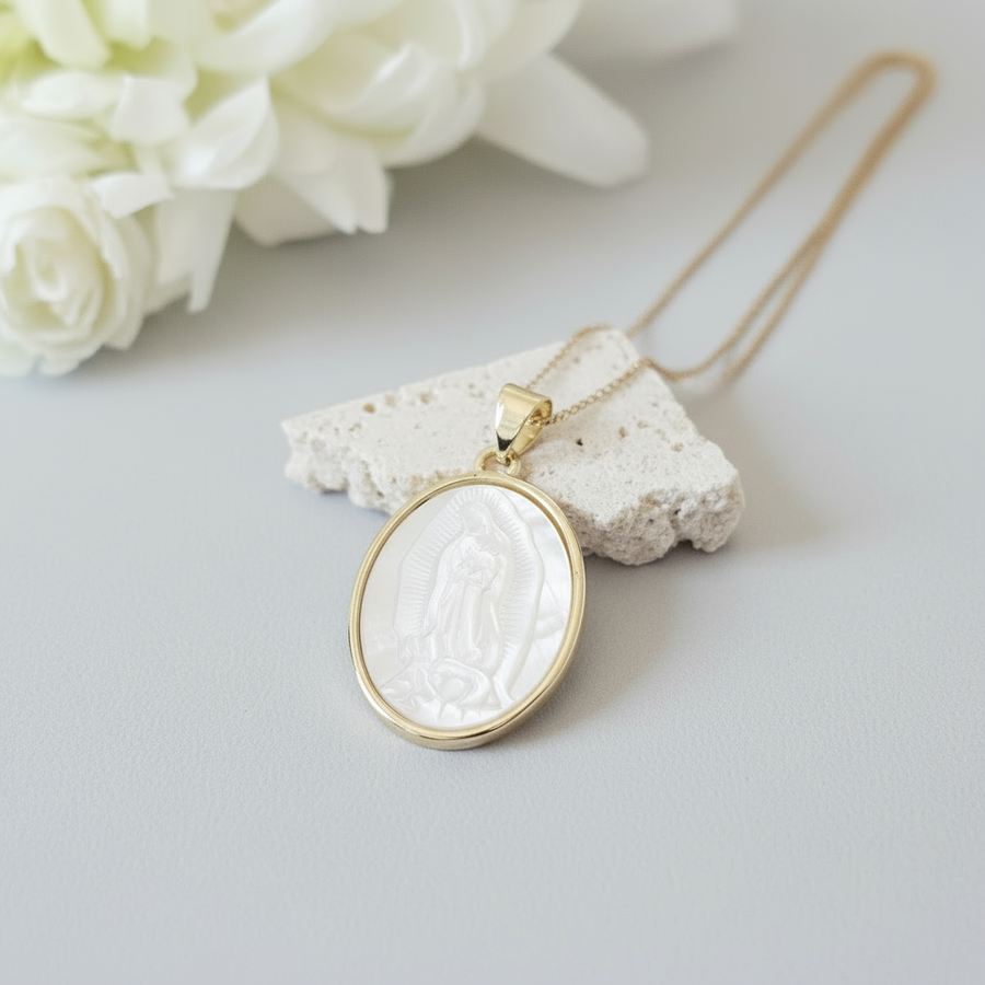 Our Lady of Guadalupe Mother of Pearl Necklace – Gold Filled