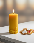 100% Beeswax Religious Candle with Pine Tree Detail - Hand-Poured Christmas Catholic Gift - Limited Edition Candle