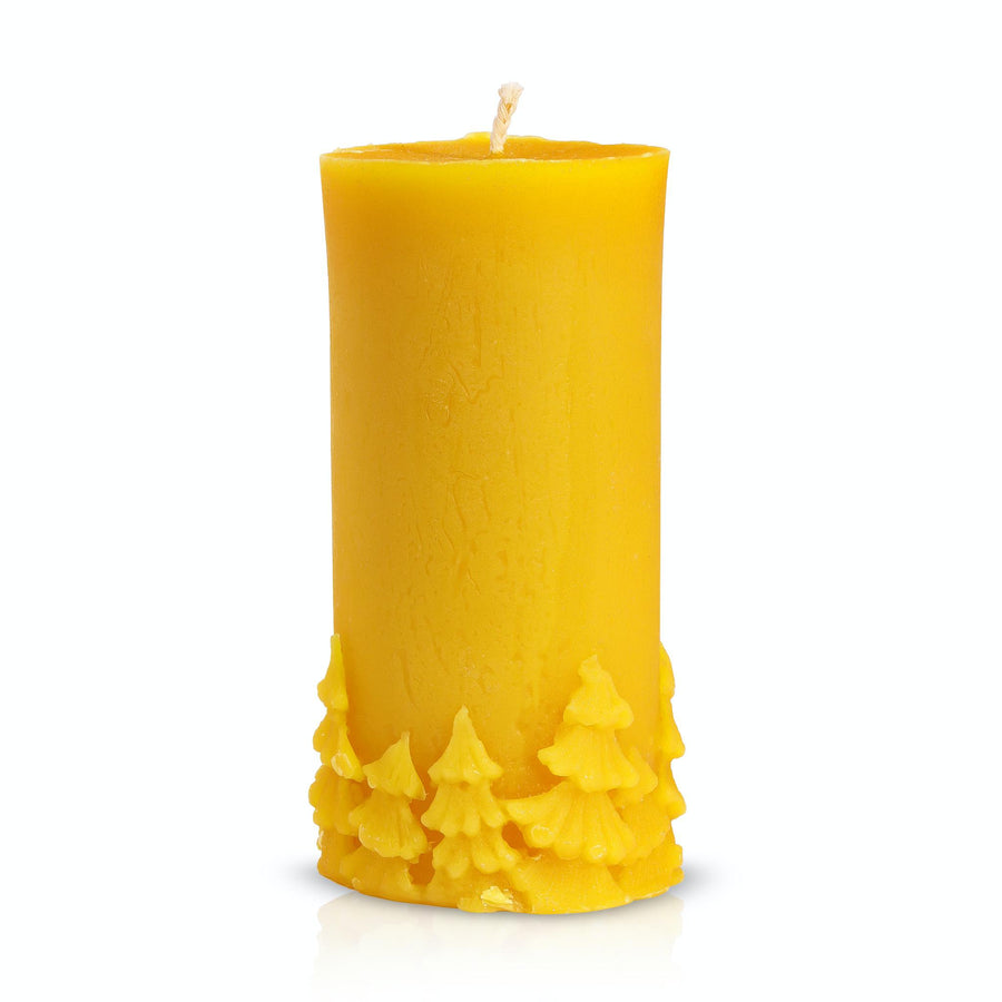 100% Beeswax Religious Candle with Pine Tree Detail - Hand-Poured Christmas Catholic Gift - Limited Edition Candle