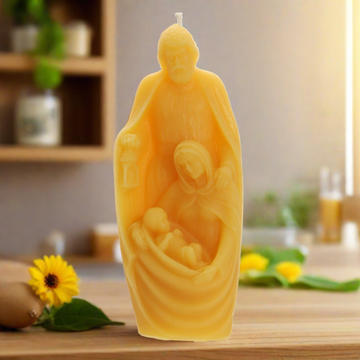 Holy Family Beeswax Pillar candle made with 100% beeswax for prayer and meditation.