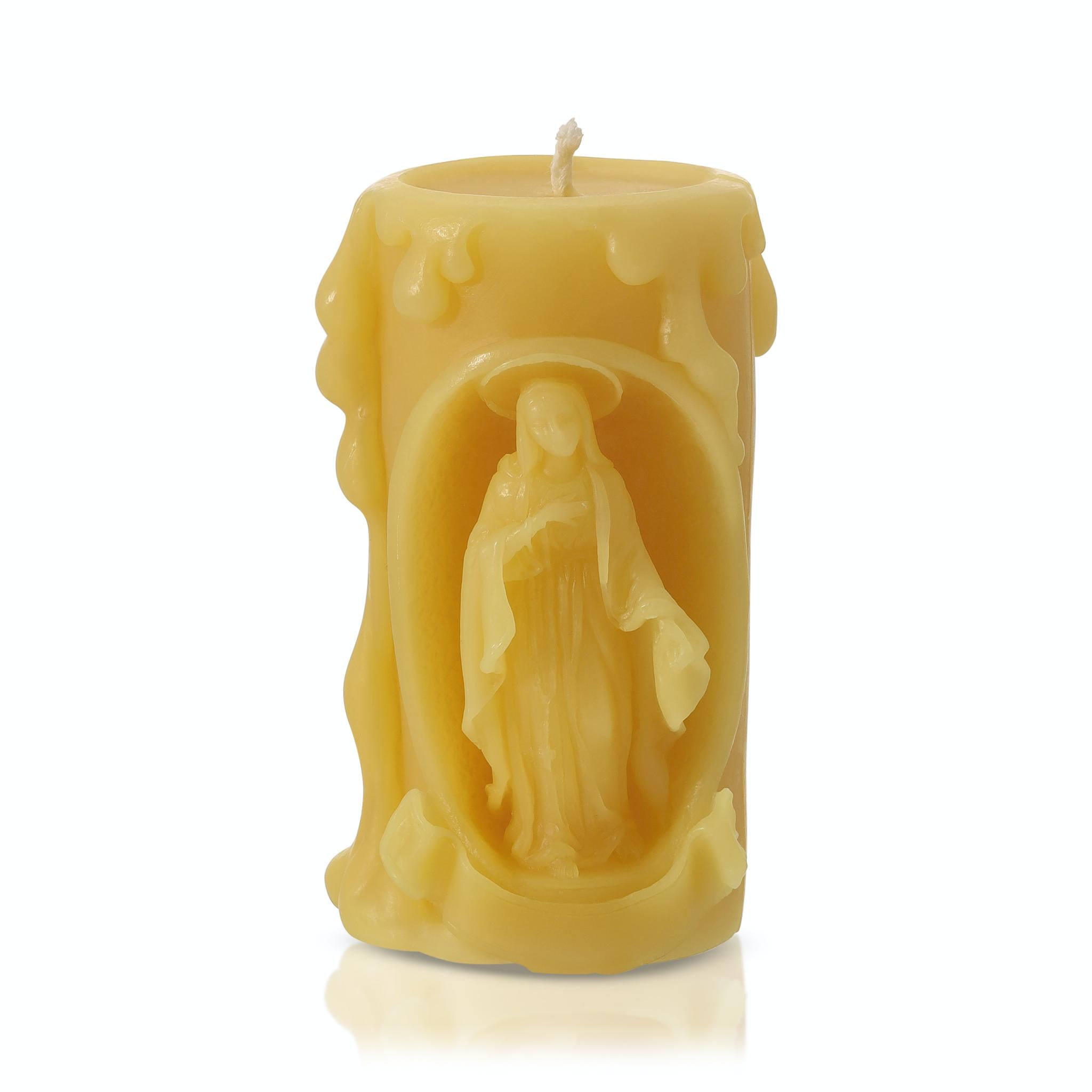 100 % beeswax candle with image of Virgin Mary