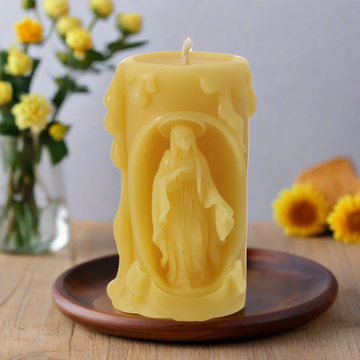 Our Lady Bees Wax Pillar Candle