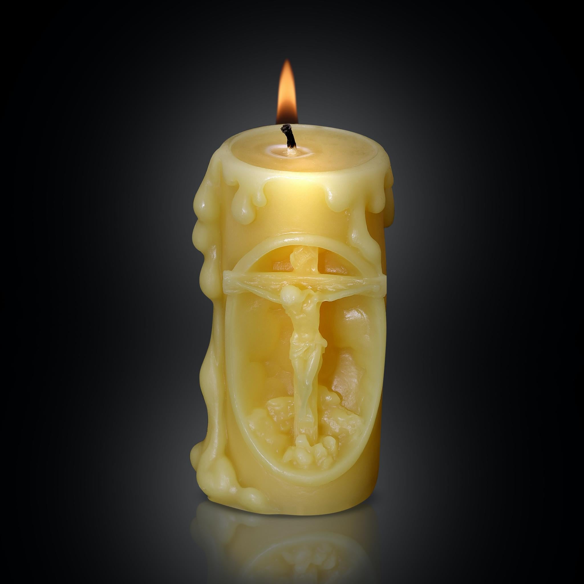 100% beeswax candle Jesus on the cross