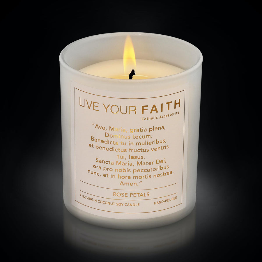 Ave Maria catholic prayer candle in latin rose petal scent