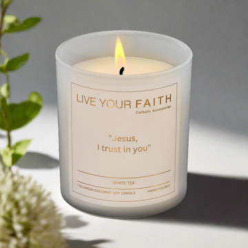 scented prayer candle Jesus I trust in you