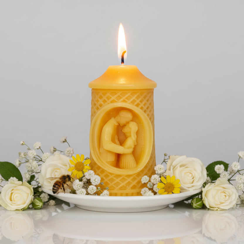 100% Pure Catholic Prayer Beeswax Candle – Couple Embrace Design