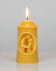 100% pure beeswax candle with couple image on white background