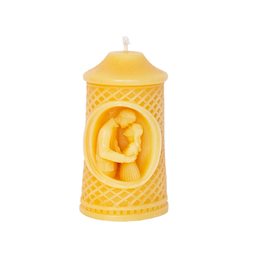 100% pure beeswax candle with couple image