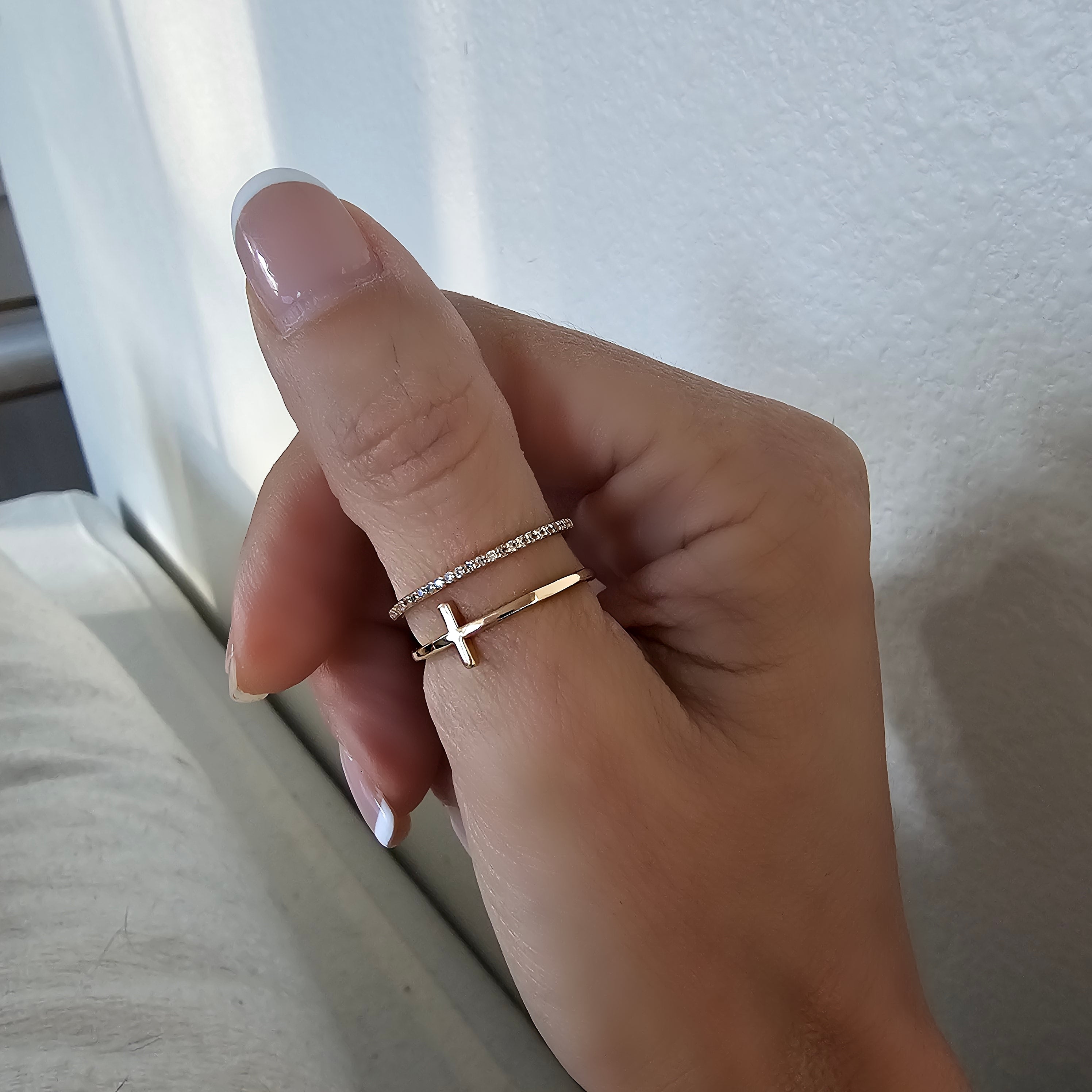 religious cross ring in gold filled with cubic zirconia