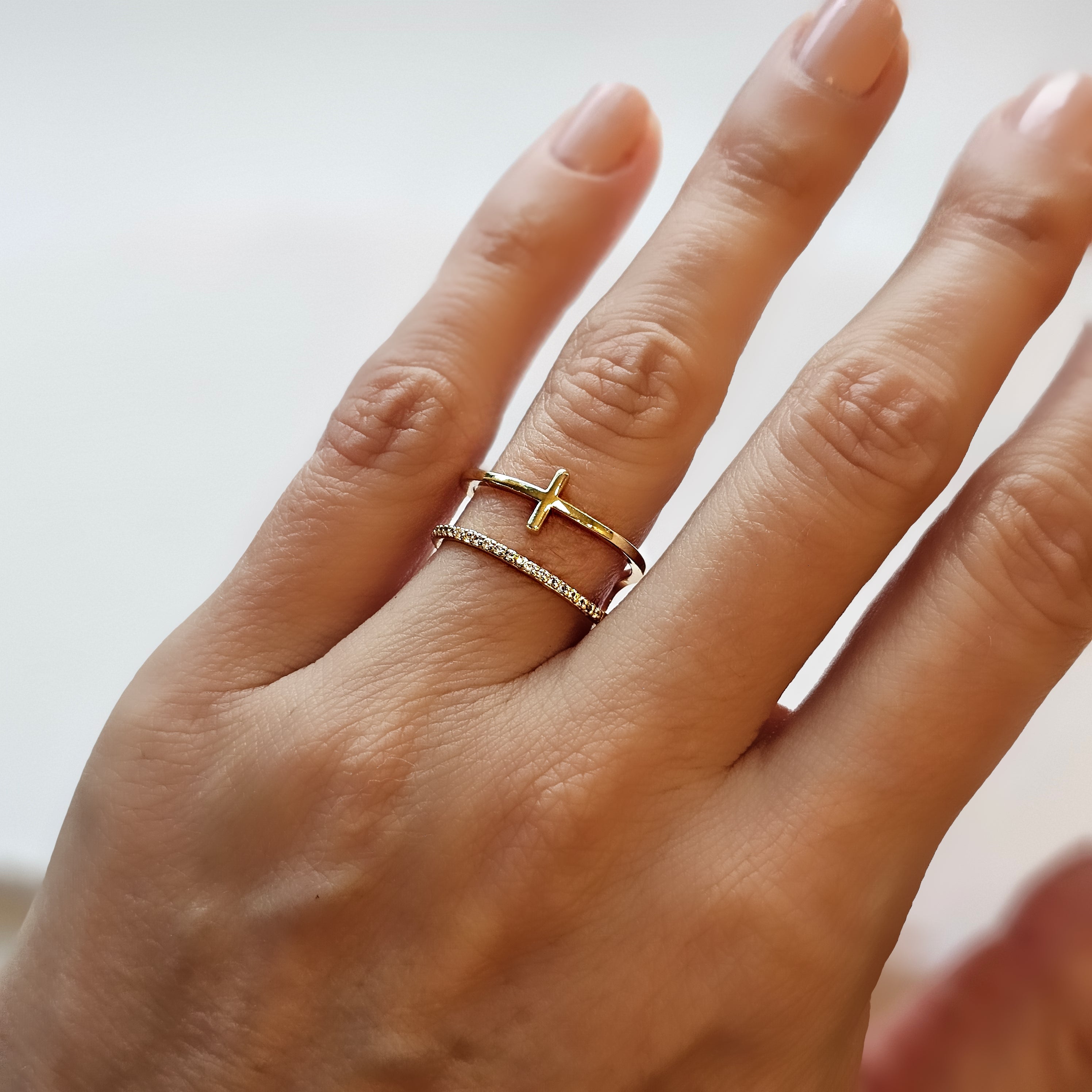 Catholic Gold filled cross ring and cubic zirconia