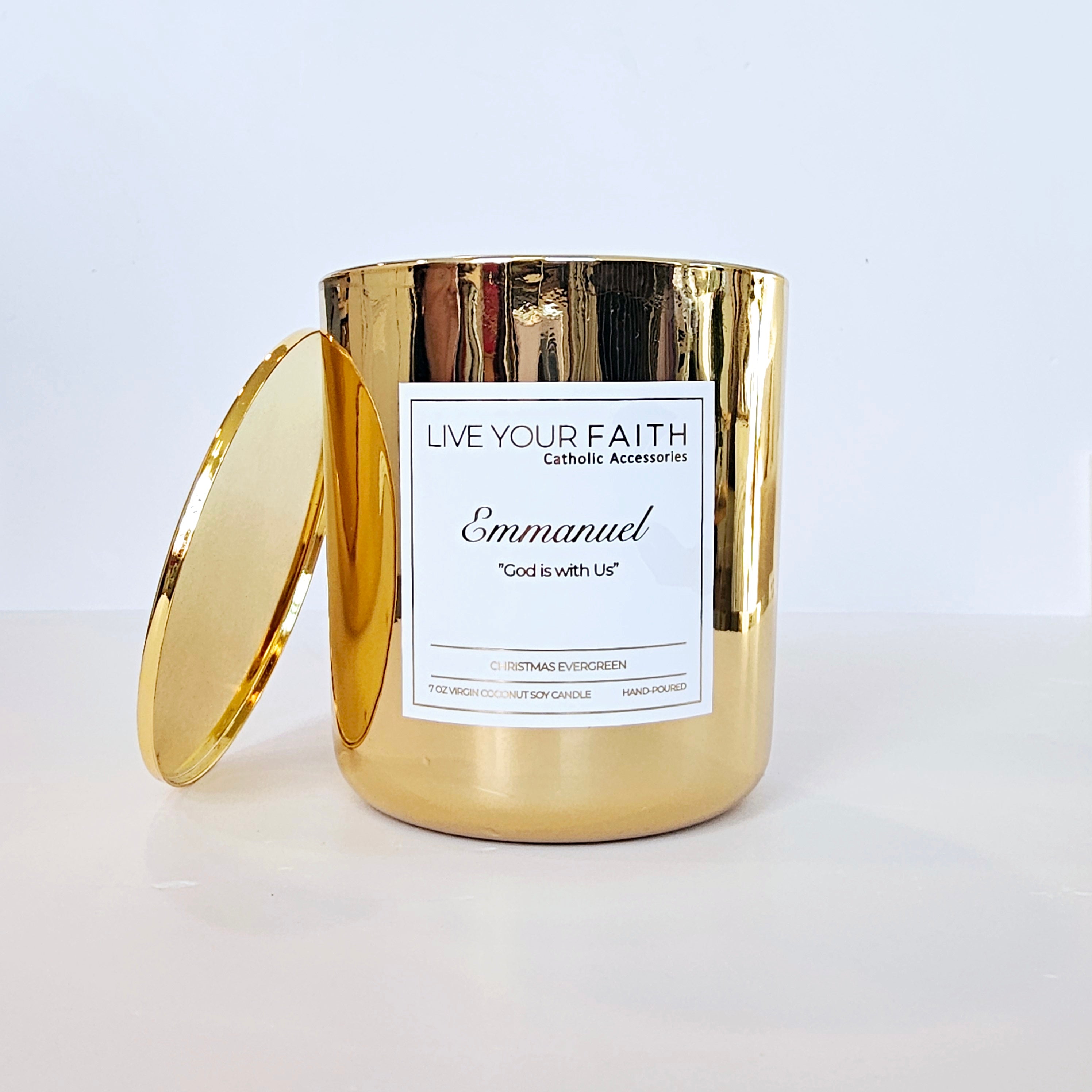 Emmanuel Christmas prayer candle with white plain background