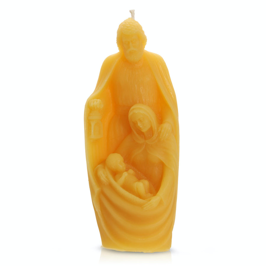 Devotional Holy family beeswax candle for your home altar. catholic prayer candle.