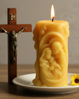 Catholic Beeswax Candle Set | Virgin Mary, Holy Family & Crucifix | Handcrafted Devotional Gifts