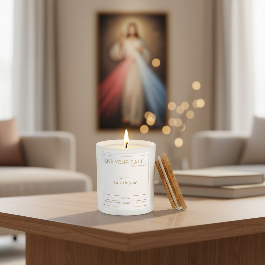 Jesus, I Trust in You Candle – Divine Mercy Prayer Candle (April Candle of the Month)