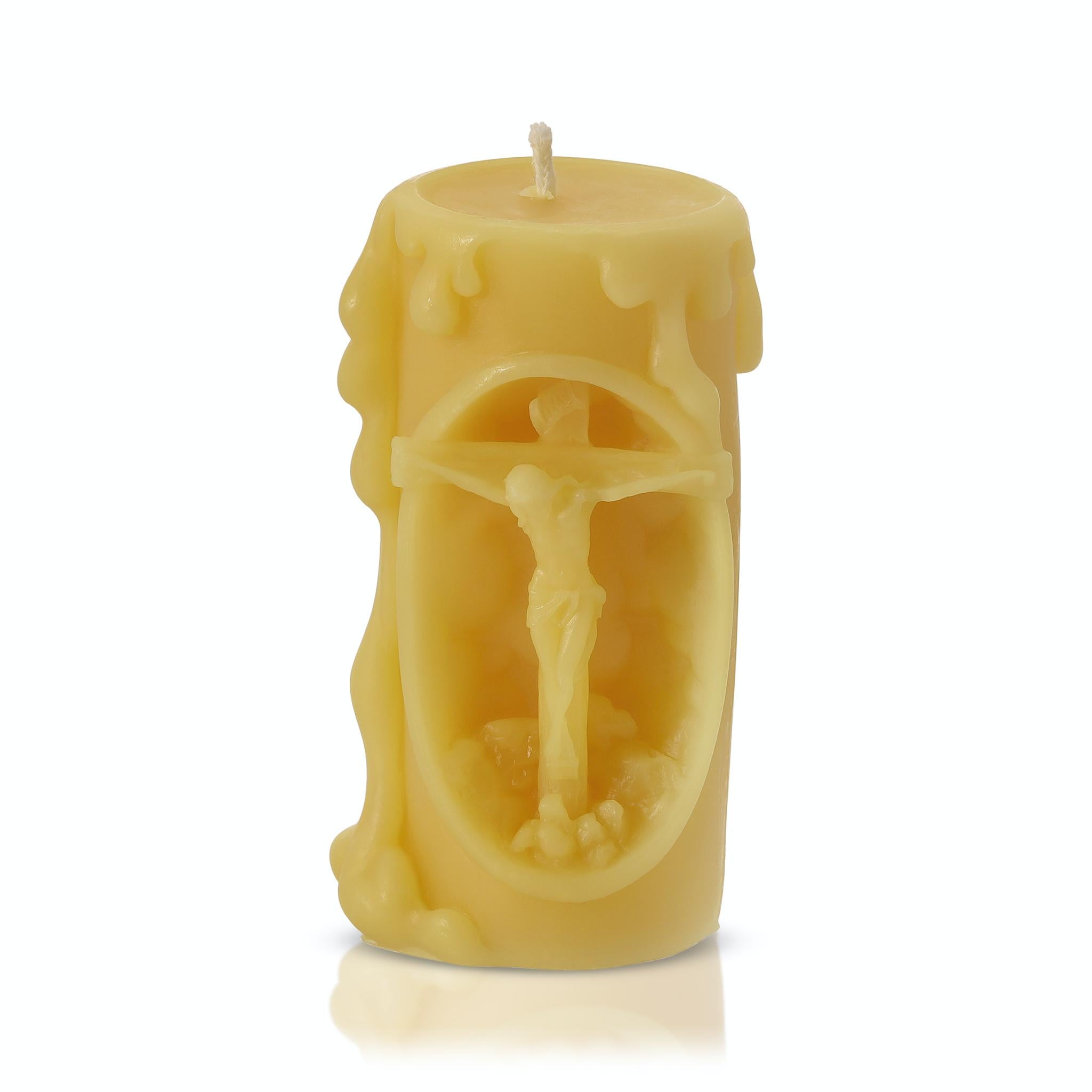 100% beeswax candle Jesus on the cross