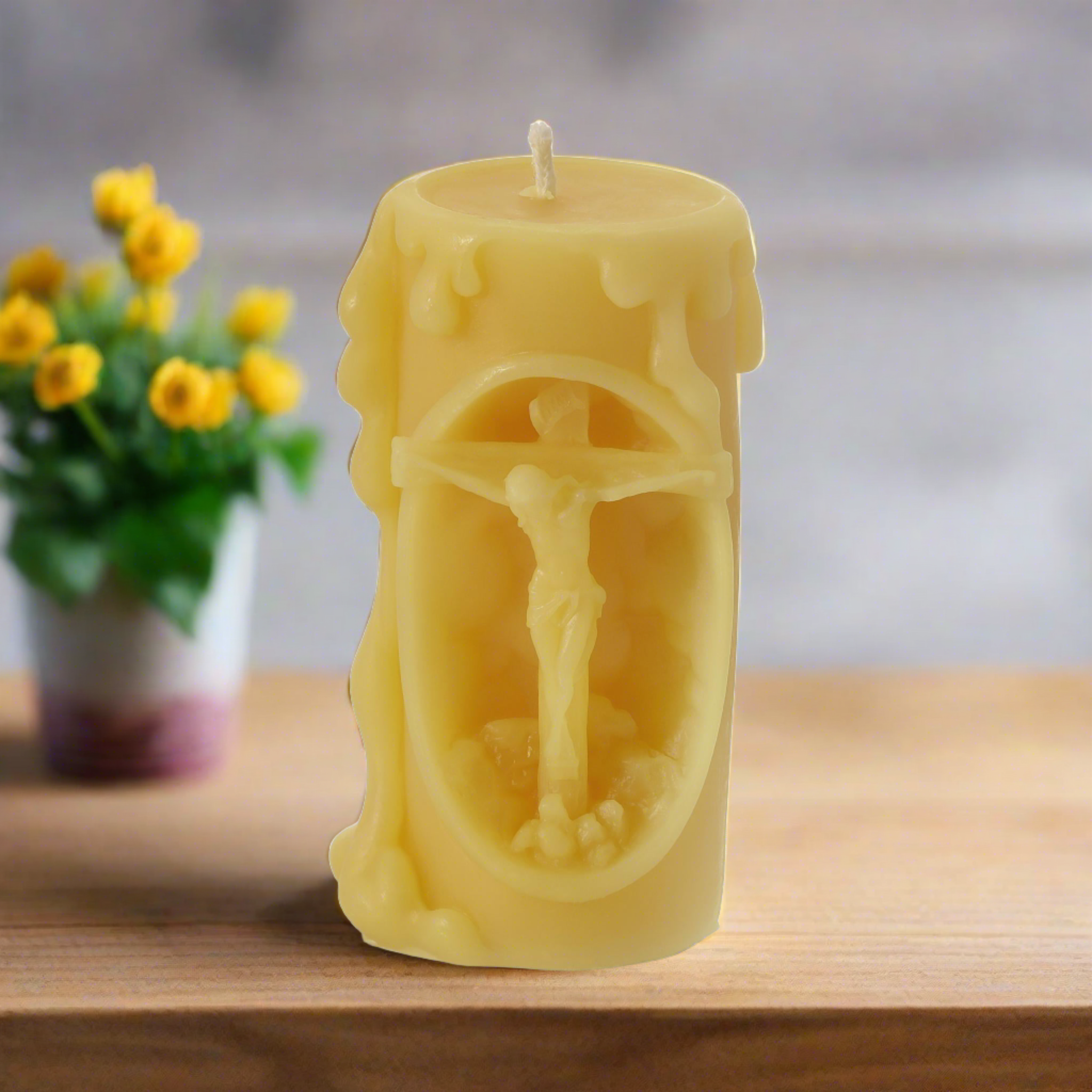 Catholic Jesus Beeswax candle hand poured 