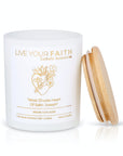 most chaste heart of Saint Joseph catholic prayer candle on a white matte jar with an image of the most chaste heart on a white background