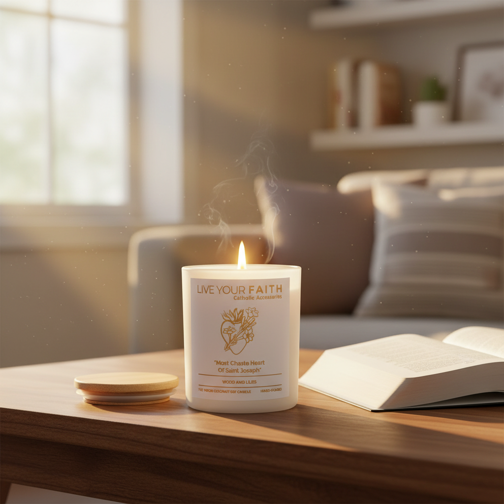 Most Chaste Heart of Saint Joseph Candle - Scented Coconut Soy Wax - Catholic Prayer Candle - Perfect Catholic Gift