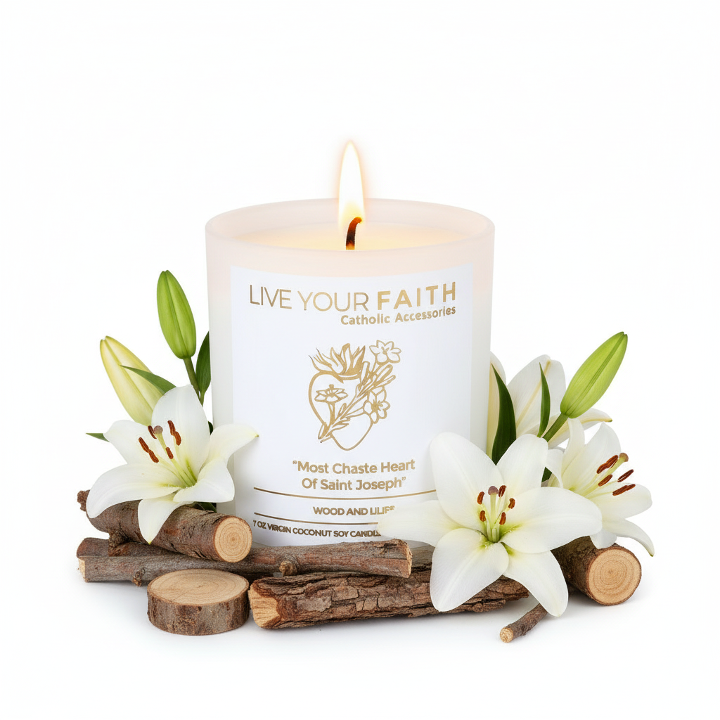 Most Chaste Heart of Saint Joseph Candle - Scented Coconut Soy Wax - Catholic Prayer Candle - Perfect Catholic Gift