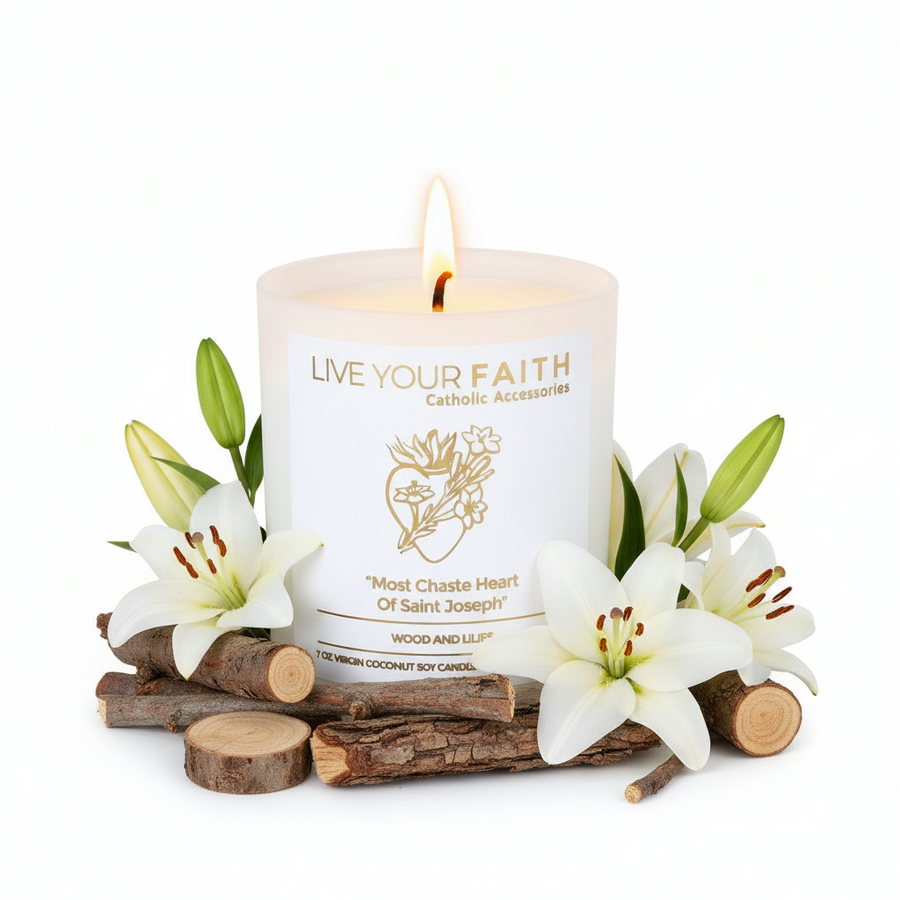 Most Chaste Heart of Saint Joseph Candle - Scented Coconut Soy Wax - Catholic Prayer Candle - Perfect Catholic Gift