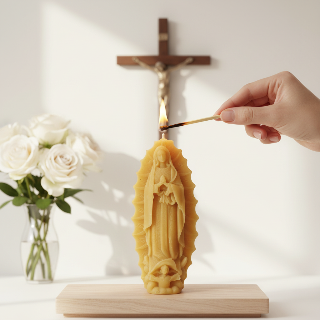 Our Lady of Guadalupe Candle – Hand-Poured 100% Pure Beeswax