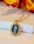 our lady of Guadalupe gold filled blue cameo pendant