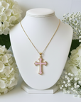 Religious Pink Mother of Pearl Cross Necklace Gold filled –  Catholic Jewelry