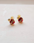 Sacred heart stud earrings in red enamel and gold filled.