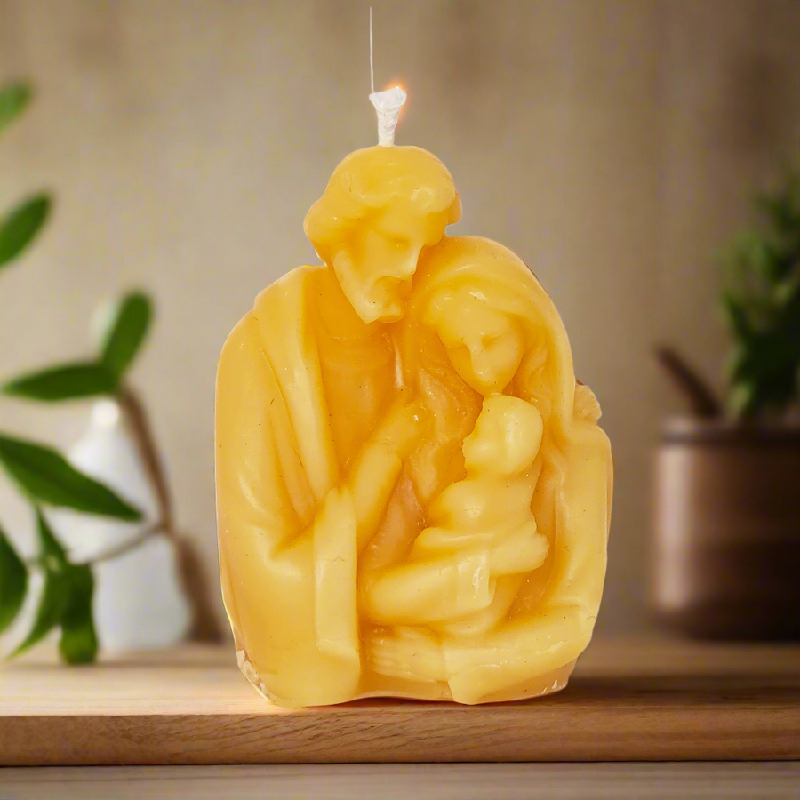 Small Holy Family Candle – Hand-Poured 100% Pure Beeswax Candle