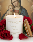 Catholic Prayer Candle, "Totus Tuus", Red Rose Scent