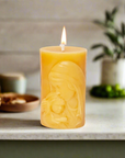 100% Pure Beeswax Pillar Candle with Image of Our Lady and Baby Jesus