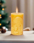 100% Pure Beeswax Pillar Candle with Image of Our Lady and Baby Jesus