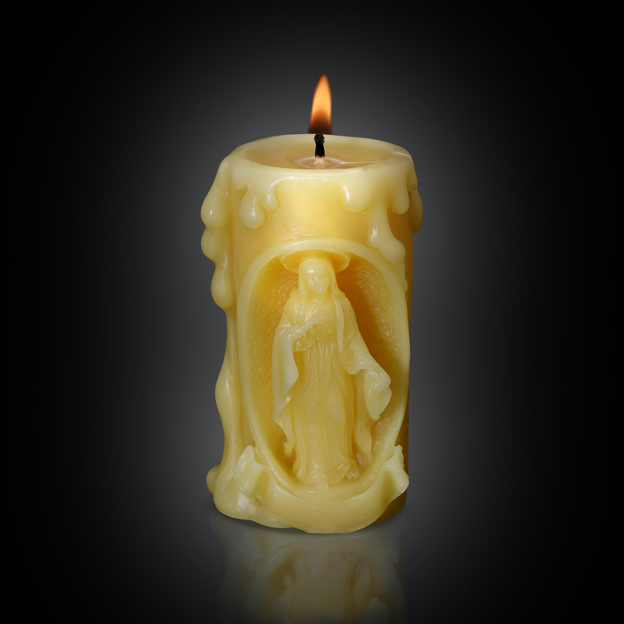 100% beeswax candle with carve image of Virgin Mary