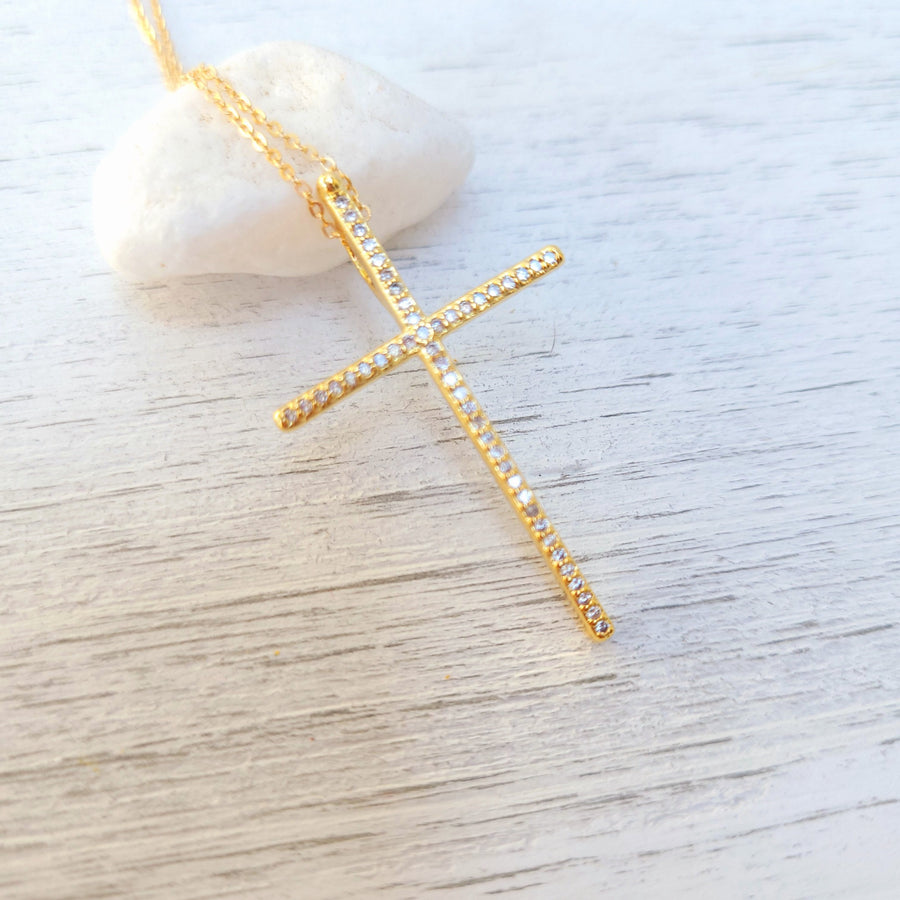 Cubic Zirconia Gold Cross Pendant