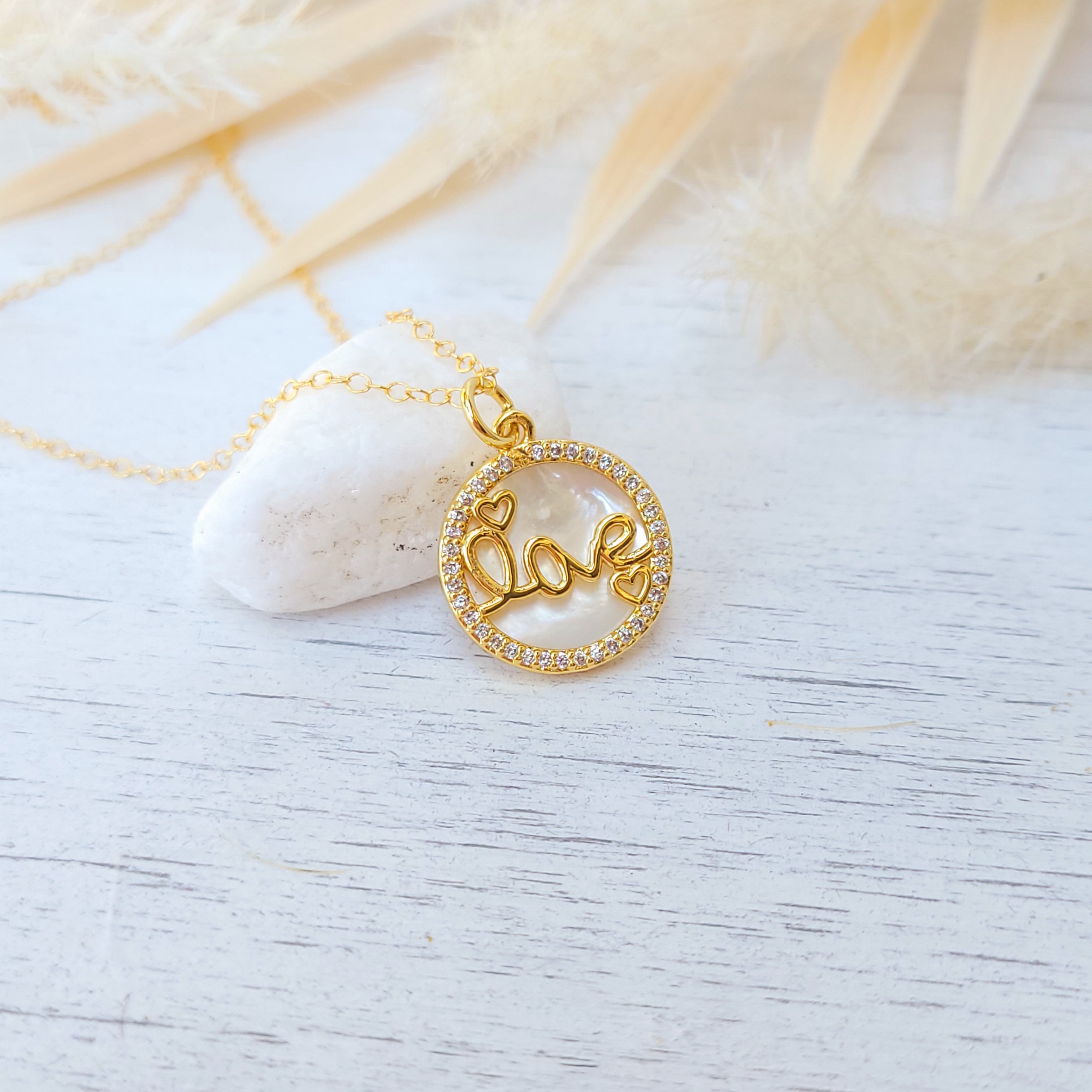Love Necklace in Gold Filled with Mother Of Pearl