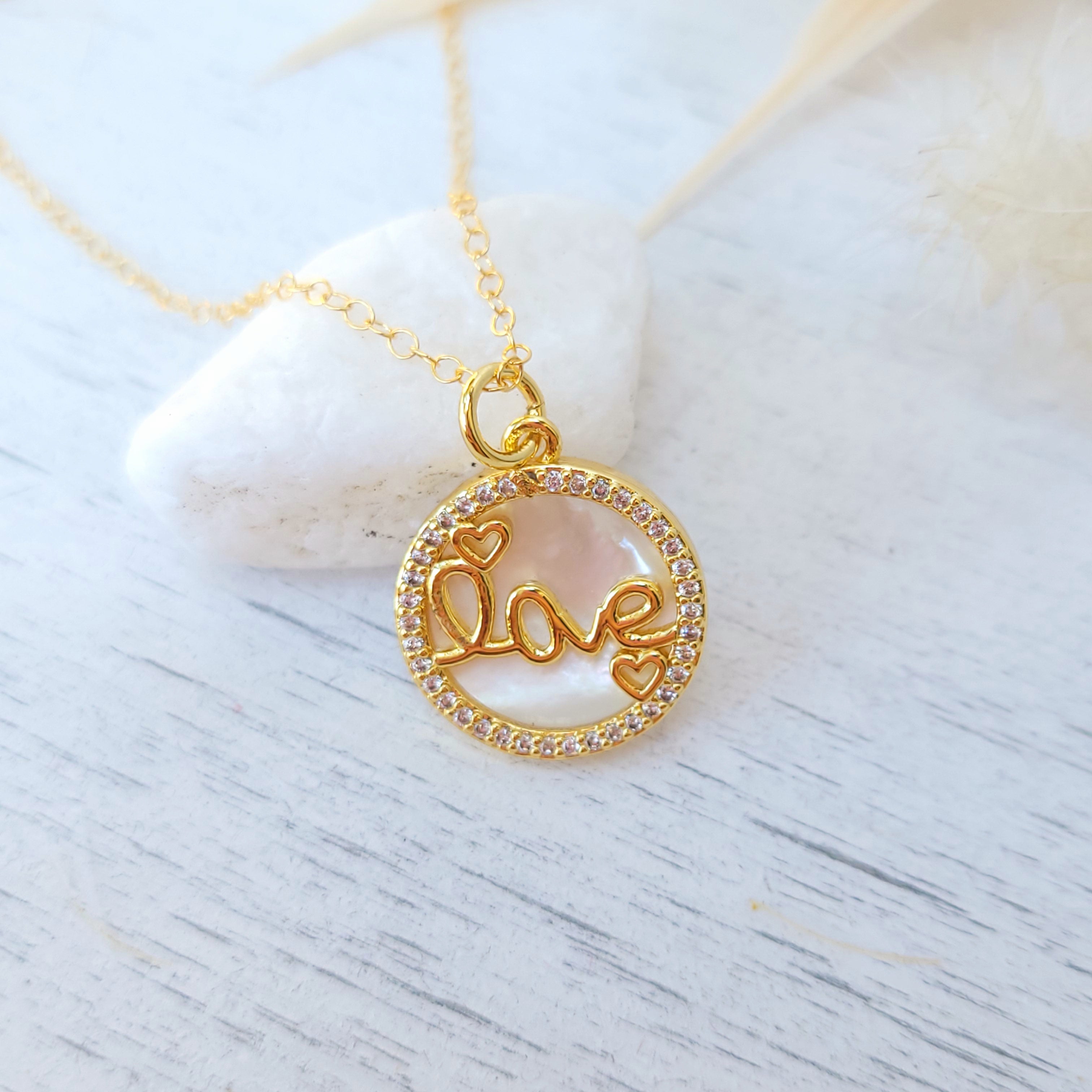 Love Necklace in Gold Filled with Mother Of Pearl