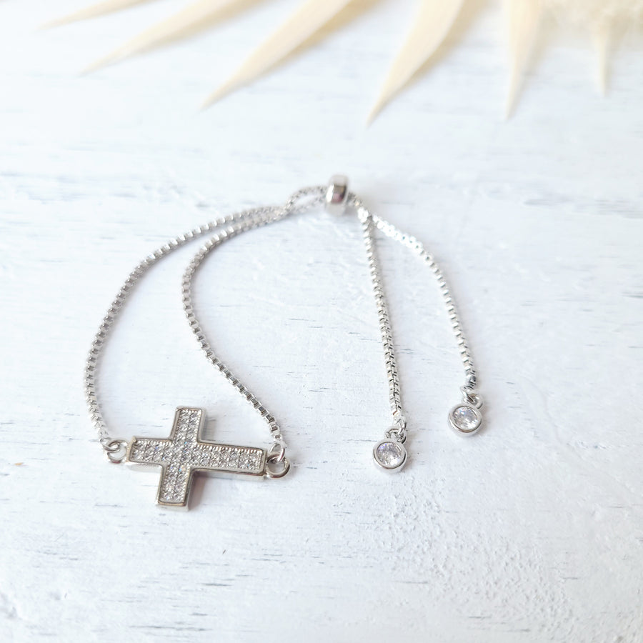 Silver Cross Adjustable Bracelet