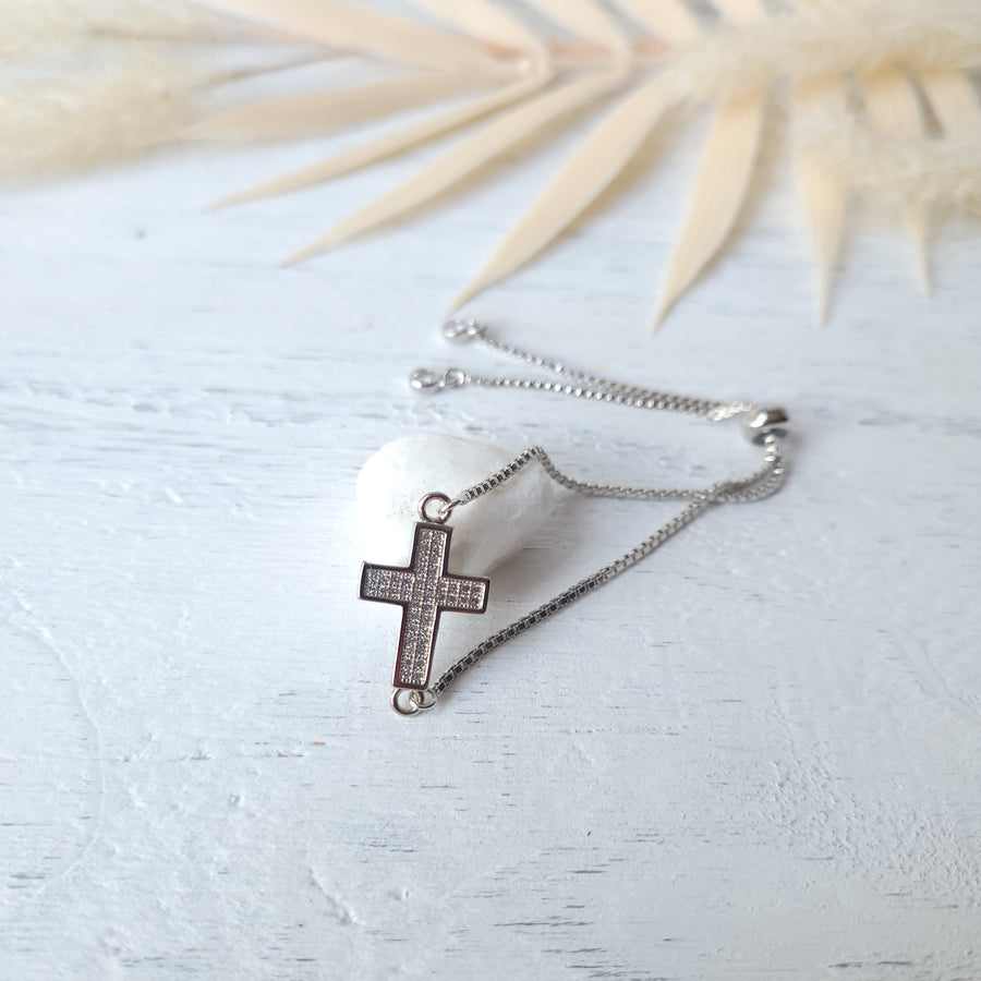 Silver Cross Adjustable Bracelet