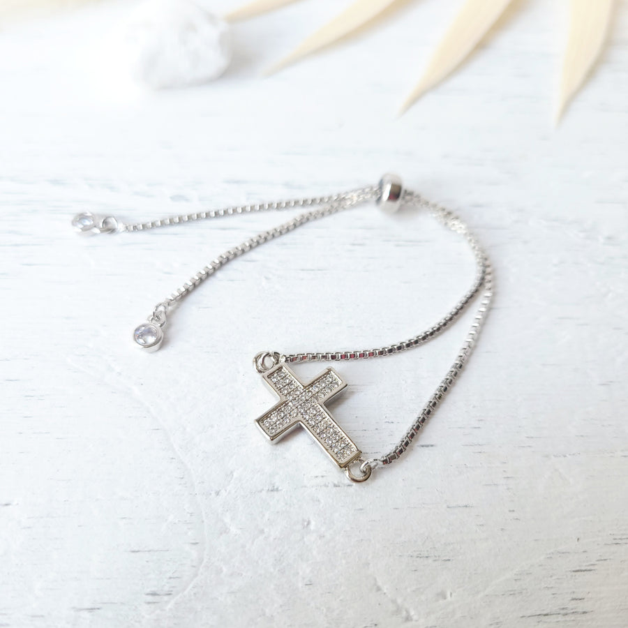 Silver Cross Adjustable Bracelet