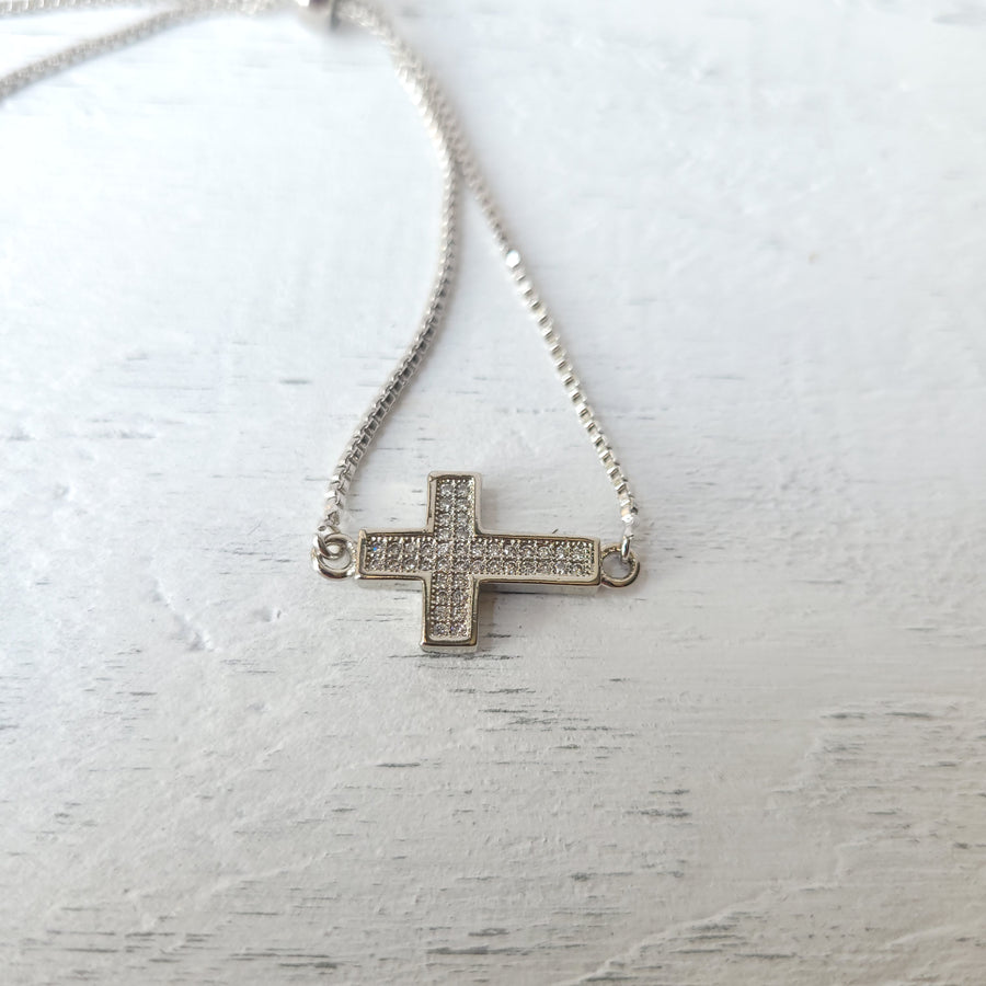 Silver Cross Adjustable Bracelet