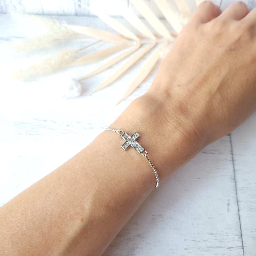 Silver Cross Adjustable Bracelet