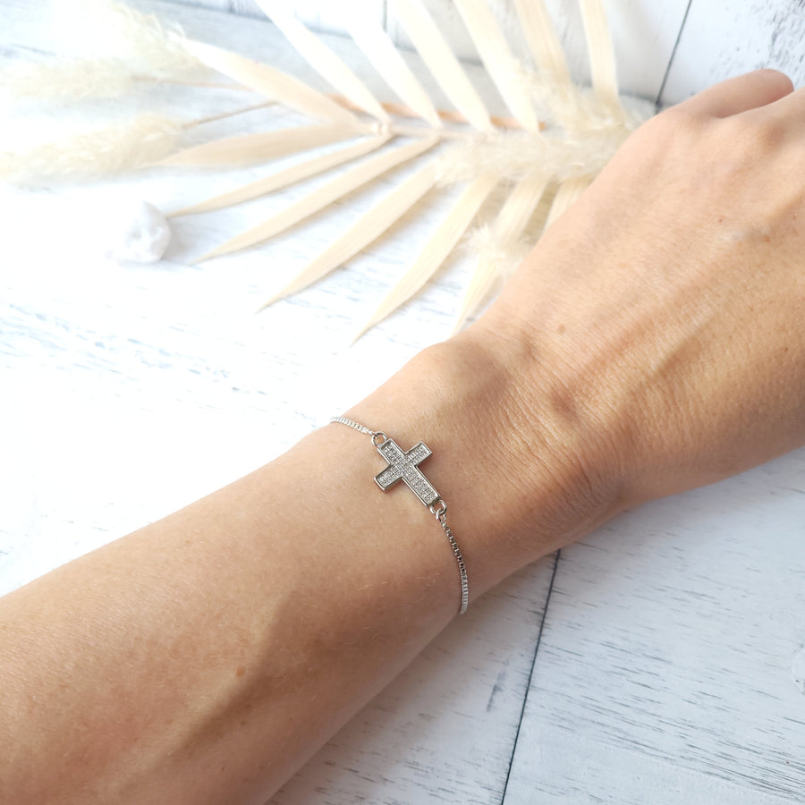 Silver Cross Adjustable Bracelet