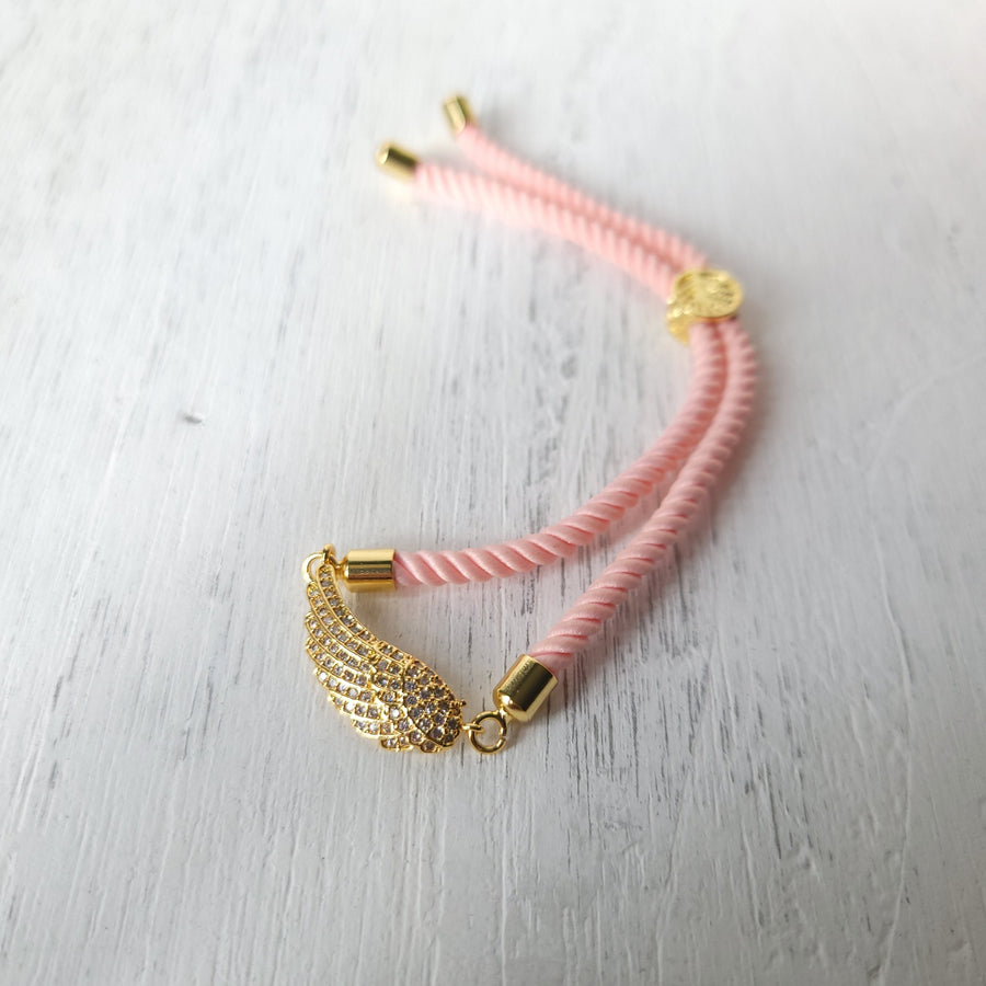 Gold Cubic Zirconia and pink Angel wing Bracelet