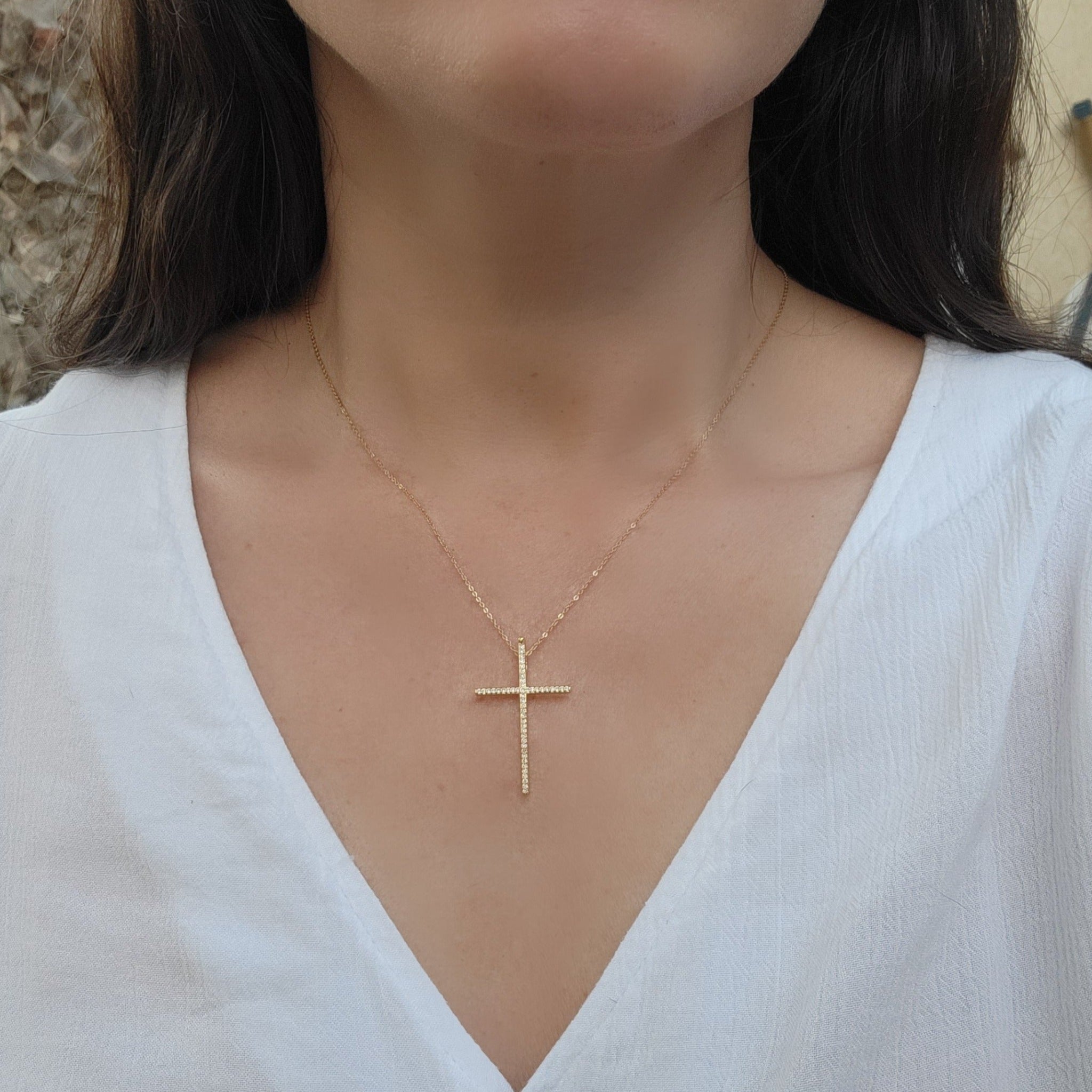Gold Filled Cross Pendant with Cubic Zirconia