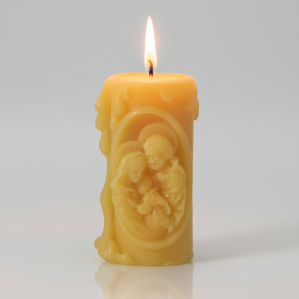 Holy Family Beeswax pillar candle on white background